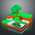 Colorful Lego Building Blocks Set Featuring Green Tree Brown Platform And Blue Water Play Area