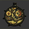 Decorative Hand Painted Floral Pattern Ceramic Bottle with Black Base and Gold Accents