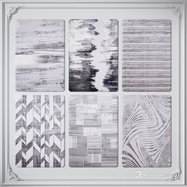 Square Rugs With Various Black And White Abstract Geometric Patterns 3d model