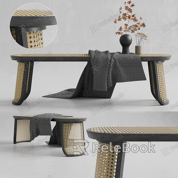 Modern Bed End Stool Rattan Bending Bed End Stool model