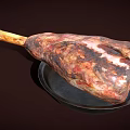 Juicy Lamb Roasted Leg Served on Black Plate with Dark Background