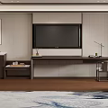 Modern Chinese Hotel Room Interior With TV Wall Writing Desk And Decorative Painting