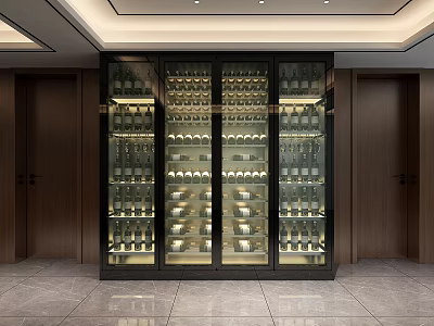 Modern Wine Cabinet With Glass Doors Displaying Wine Bottles In Interior Space 3d model