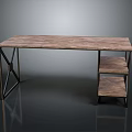Contemporary Wooden Desk With Metal Frame And Two Lower Shelves Design