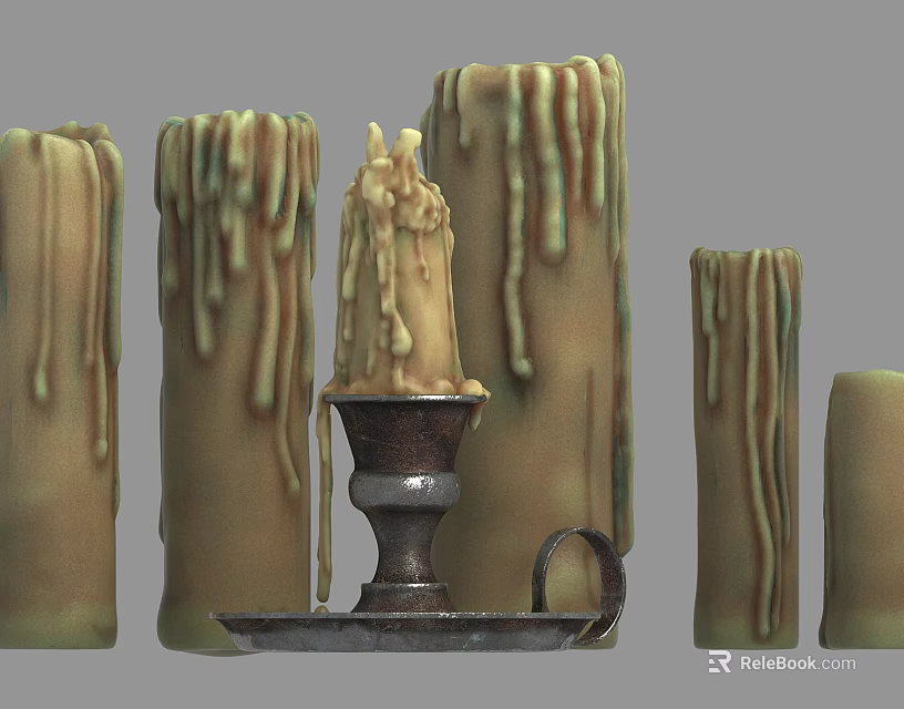 Vintage Metal Candle Holder With Dripping Wax And Multiple Candles 3d model 