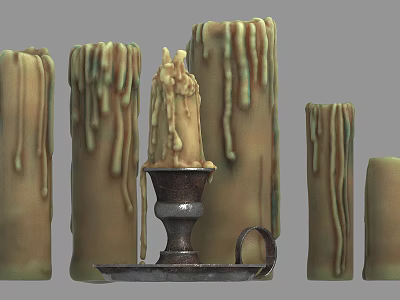 Vintage Metal Candle Holder With Dripping Wax And Multiple Candles 3d model