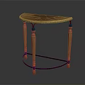 Half Moon Shaped Wooden Accent Table With Black Accented Legs And Iron Frame