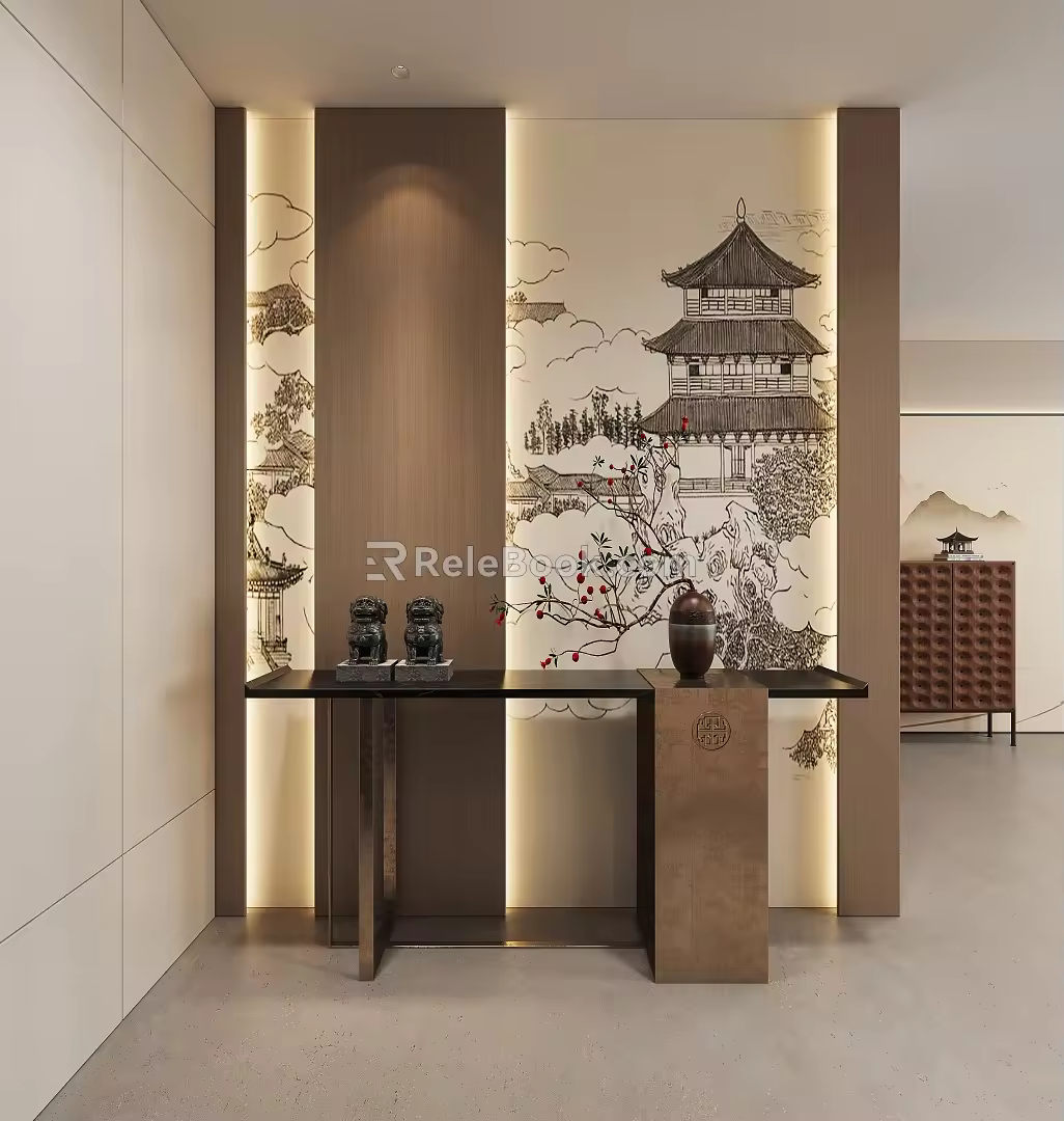 New Chinese-style Home Entrance Duan Jing Tai Case 3d model