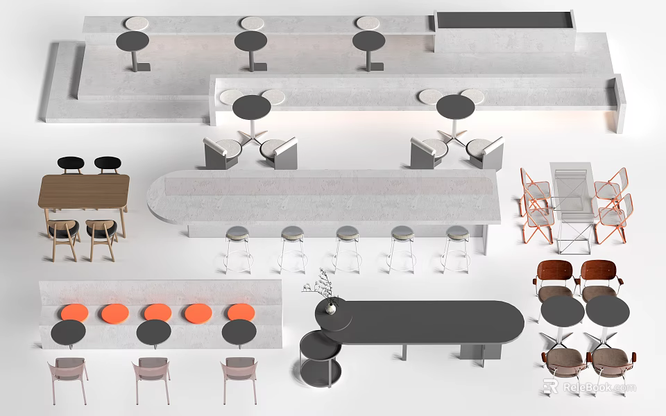 Modern Booth Seats Design With Matching Tables Chairs And Minimalist Layout 3d model 