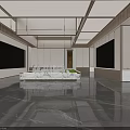 Luxury Modern Real Estate Sales Office Interior Featuring Marble Sand Table And Elegant Ambient Lighting