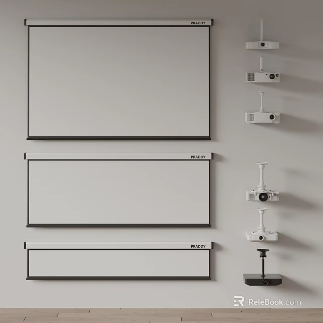 Projection Monitoring System With Multiple Wall Mounted Projector Screens And Security Cameras 3d model 