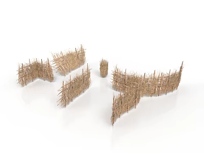 Handmade Rustic Hay Wicker Fence Structures With Various Shapes Sizes 3d model