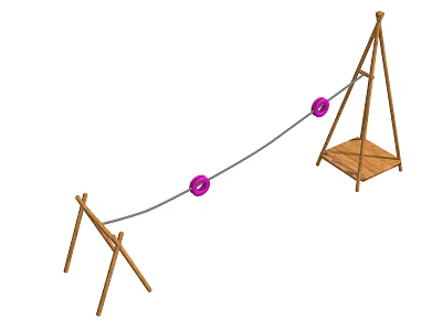 Outdoor Wooden Playground Equipment with Triangular Frames Rope and Pink Seats 3d model