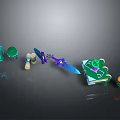 Enchanted Purple Blue Fantasy Sword with Magic Book Lantern Stool and Green Elements