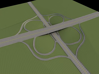 Multi Lane Highway Bridge Interchange With Loop Ramps And Crossing Roads 3d model
