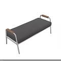Modern Gray Sofa Bench With Metal Frame Wooden Armrests And Comfortable Cushion