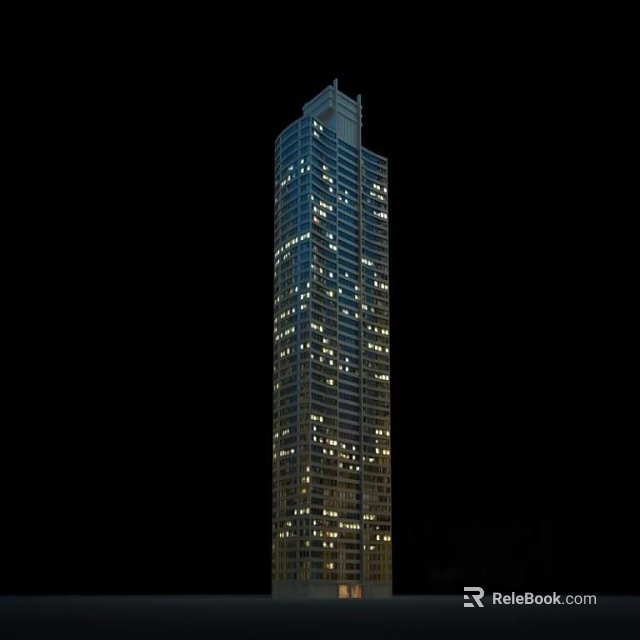 Tall Modern Skyscraper At Night With Illuminated Windows And Modern Exterior Design 3d model 