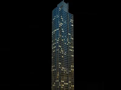 Tall Modern Skyscraper At Night With Illuminated Windows And Modern Exterior Design 3d model
