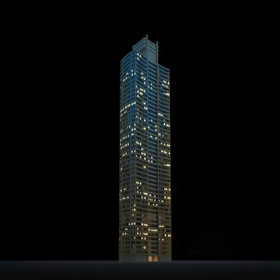 Tall Modern Skyscraper At Night With Illuminated Windows And Modern Exterior Design 3d model
