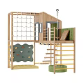Kids Wooden Playground Equipment With Rope Climbing Net Colorful Climbing Wall Swing And Ladder