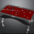 Modern Billiard Table With Red Felt Surface Colored Balls Triangle Rack And Cue Stick 3d model