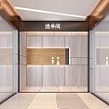 Modern Public Restroom Entrance Design With Wooden Panels And Light Colored Wall Finishes