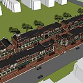Charming Commercial Street With Red Brick Buildings Clock Tower Storefronts Awnings Greenery And Pedestrians