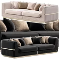 Modern Elegant Double Sofa With Velvet Upholstery Decorative Pillows And Gold Accent Trim