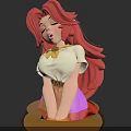 Detailed 3D Game and Movie Character With Long Pink Hair White Top and Yellow Bow