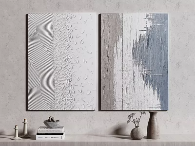 Abstract Wall Paintings With Linear Texture Gray Shades Brushstrokes And Geometric Patterns 3d model