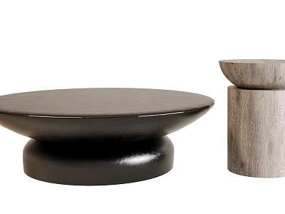Black Round Coffee Table With Thick Base And Wooden Design For Modern Living Room 3d model