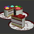 Layered White Cake With Red Cream And Sliced Piece On Decorative Plate