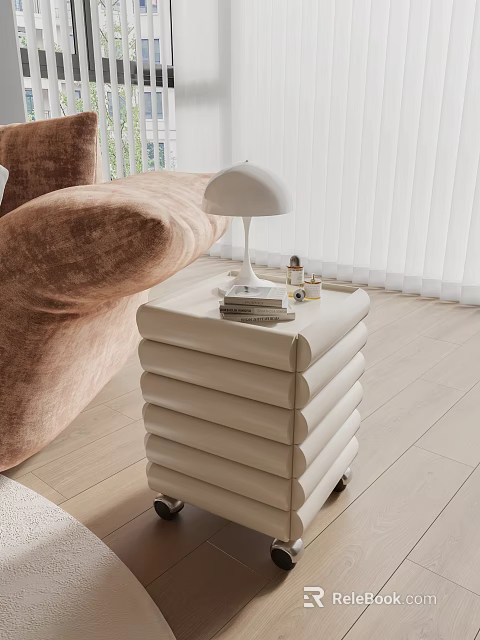 Modern Beige Console Table With Multi layer Structure And Decorative Lamp Books 3d model 