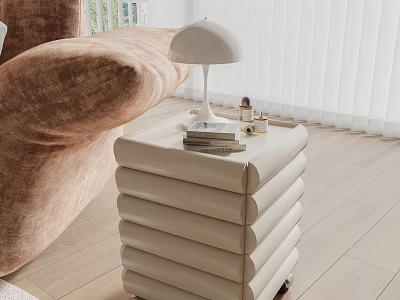 Modern Beige Console Table With Multi layer Structure And Decorative Lamp Books 3d model