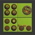 3D Carrot Planting Scene With Green Board Soil Pits Red Shovel And Wooden Barrel