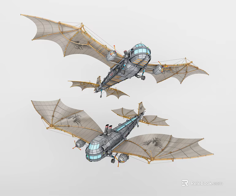 Two Vintage Passenger Aircraft With Bat Wing Design And Wooden Frame 3d model 