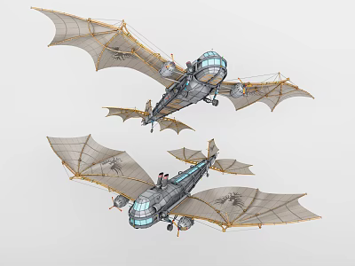 Two Vintage Passenger Aircraft With Bat Wing Design And Wooden Frame 3d model
