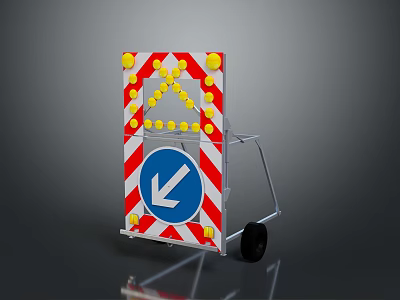 Temporary Traffic Barrier With Red White Stripes Yellow Reflective Dots And Blue Arrow Sign 3d model
