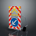 Temporary Traffic Barrier With Red White Stripes Yellow Reflective Dots And Blue Arrow Sign