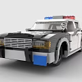 Realistic Building Blocks Police Car Model with Red and Blue Lights and Black White Design