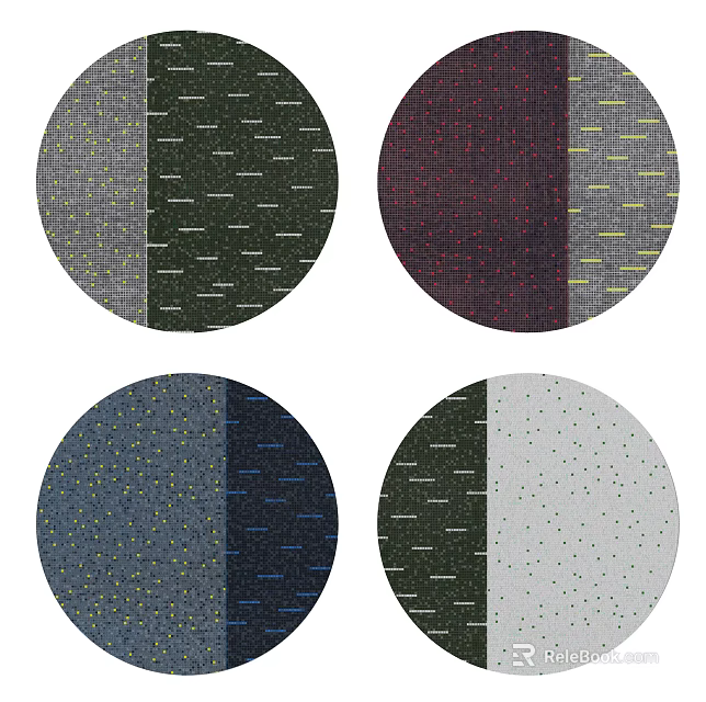 Round Rugs With Various Two Tone Designs And Colorful Patterns For Home Spaces 3d model 
