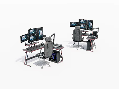 Modern Ergonomic Desk Chair Set For Computer Workstation With Multiple Monitors 3d model