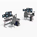Modern Ergonomic Desk Chair Set For Computer Workstation With Multiple Monitors 3d model