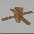 Golden Spacecraft Model With Cylindrical Main Body And Solar Panel Structures 3d model