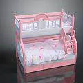 Pink Bunk Bed With Ladder Drawers And Cartoon Pattern Mattress For Kids Room