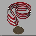 Gold Medal With Red And White Striped Ribbon And Circular Blank Design