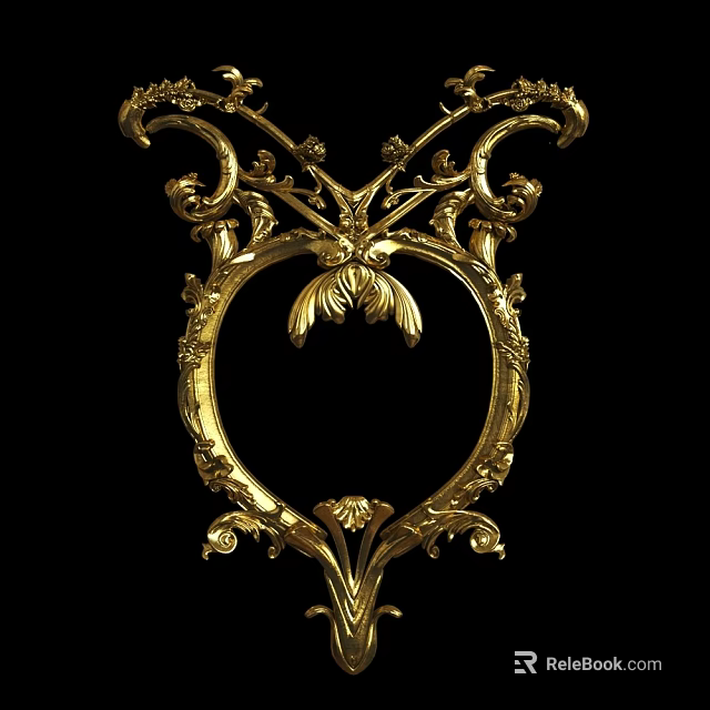 Elegant Golden Carving with Intricate Curved Patterns and Leaf Designs 3d model 