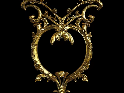 Elegant Golden Carving with Intricate Curved Patterns and Leaf Designs 3d model
