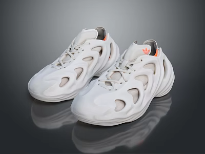 White Modern Sneakers With Hollow Out Design And Orange Accents For Casual Style 3d model