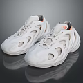 White Modern Sneakers With Hollow Out Design And Orange Accents For Casual Style